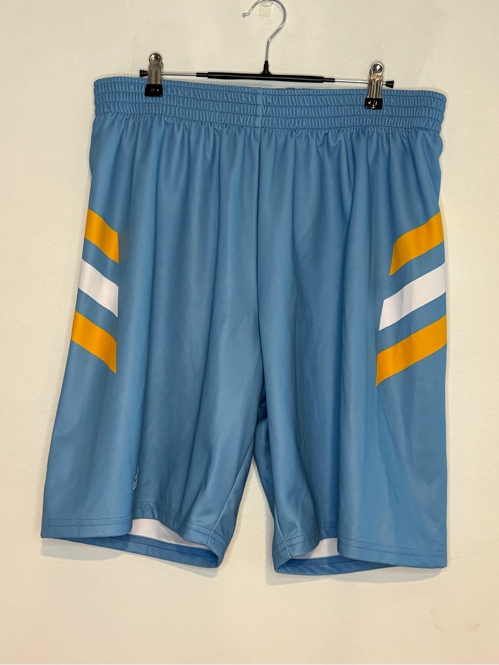 adidas Light Blue Men's Athletic Shorts with Yellow & White Stripes XL